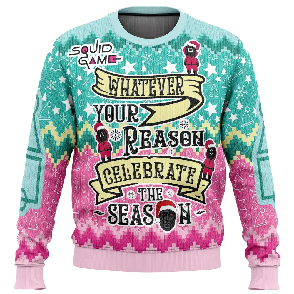 Whatever Your Reason Celebrate the Season Squid Game Ugly Christmas Sweater, TV Show Holiday Sweater, Funny Xmas Sweater