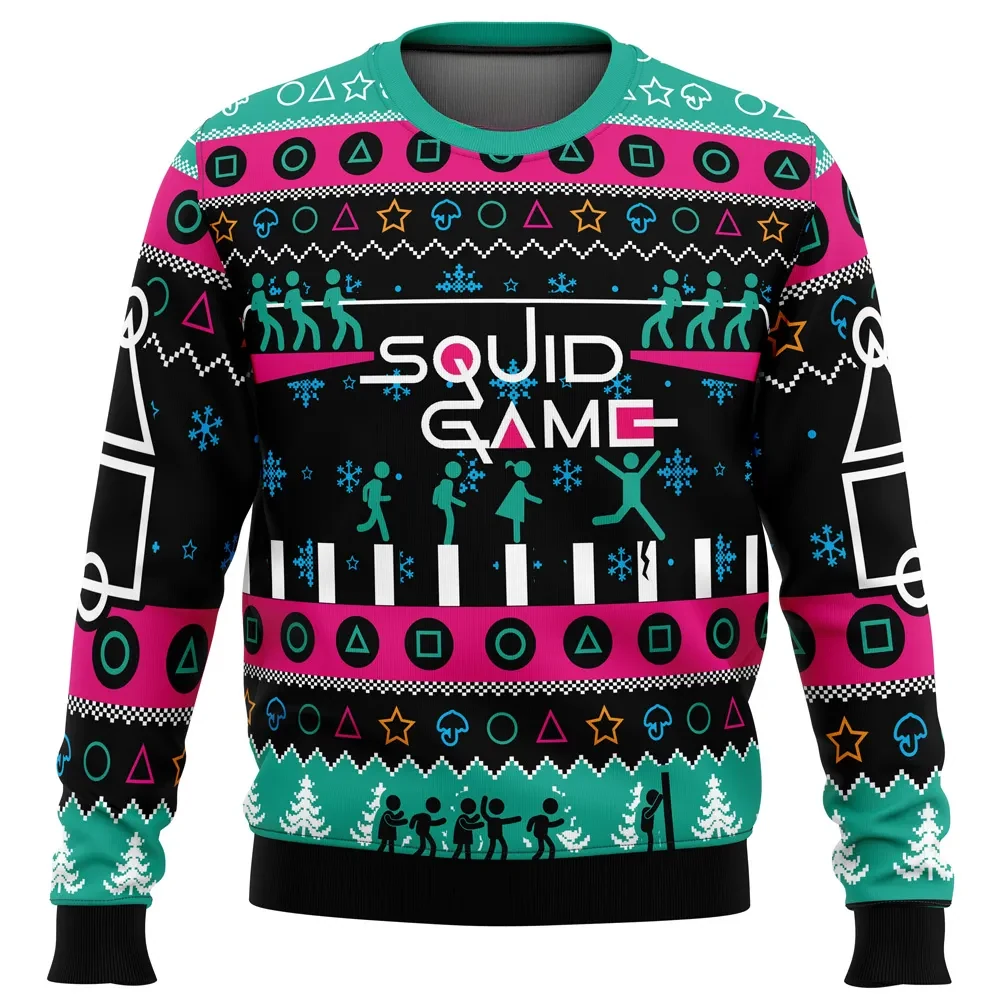 The Game is On Squid Game Ugly Christmas Sweater, Korean Survival Drama Holiday Sweater with Tug of War and Glass Bridge, TV Xmas Gift