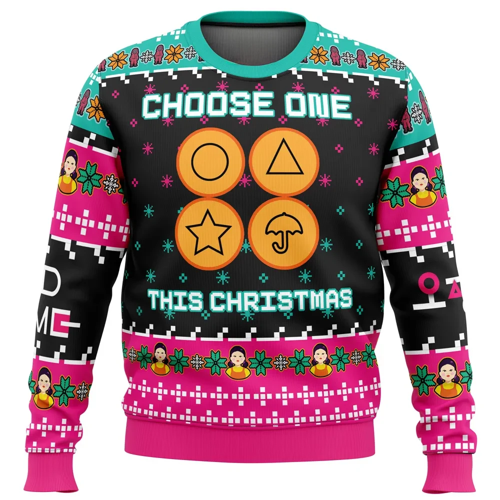 Choose One This Christmas Squid Game Ugly Christmas Sweater, Dalgona Shapes TV Show Holiday Sweater, Korean Drama Xmas Sweatshirt, Gift for Fans