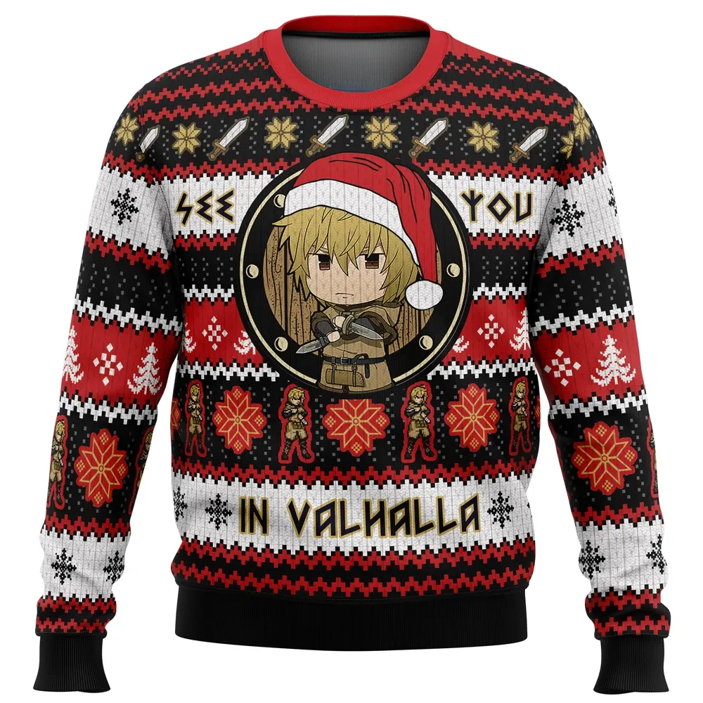 See You in Valhalla Vinland Saga Ugly Christmas Sweater, Chibi Thorfinn Anime Holiday Sweater, Viking Xmas Sweatshirt, Gift for Manga Fans