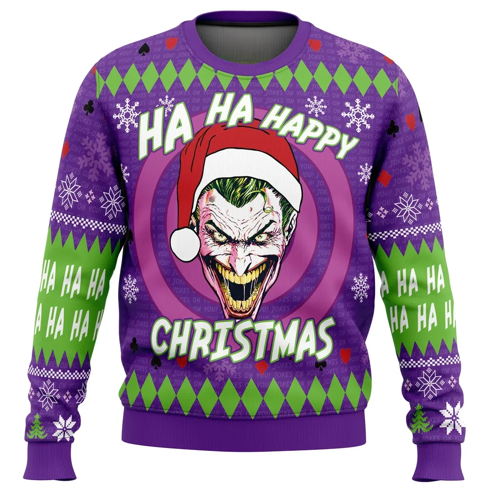 Ha Ha Ha Happy Christmas Joker Ugly Christmas Sweater, Batman Joker Holiday Sweater, Clown Prince Jokes On You, Superhero Xmas Gift