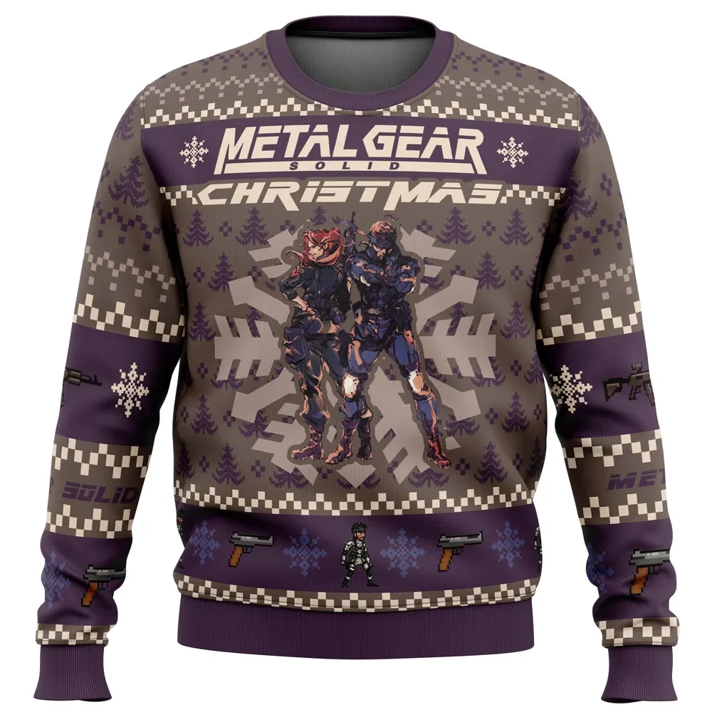 Christmas Metal Gear Solid Ugly Christmas Sweater, Solid Snake Holiday Sweater, Codec Call Santa Back Print, Retro Stealth Gamer Xmas Gift