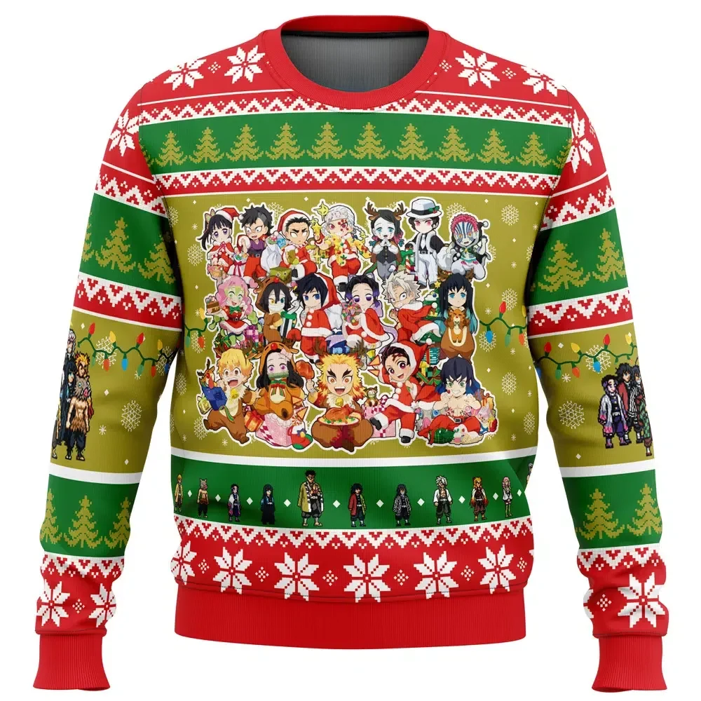 Christmas Demon Slayer Squad Ugly Christmas Sweater, Kimetsu no Yaiba Chibi Santa Holiday Sweater, Unisex Xmas Sweatshirt, Anime Gift for Fans