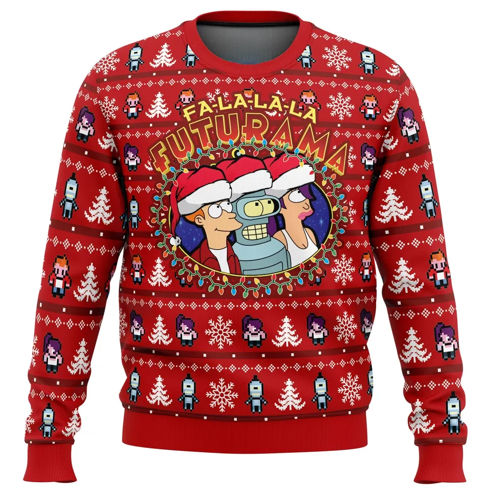 Fa-La-La-La Futurama Ugly Christmas Sweater, Fry Bender Leela Holiday Sweater, Planet Express Funny Cartoon Xmas Gift for Animation Fans