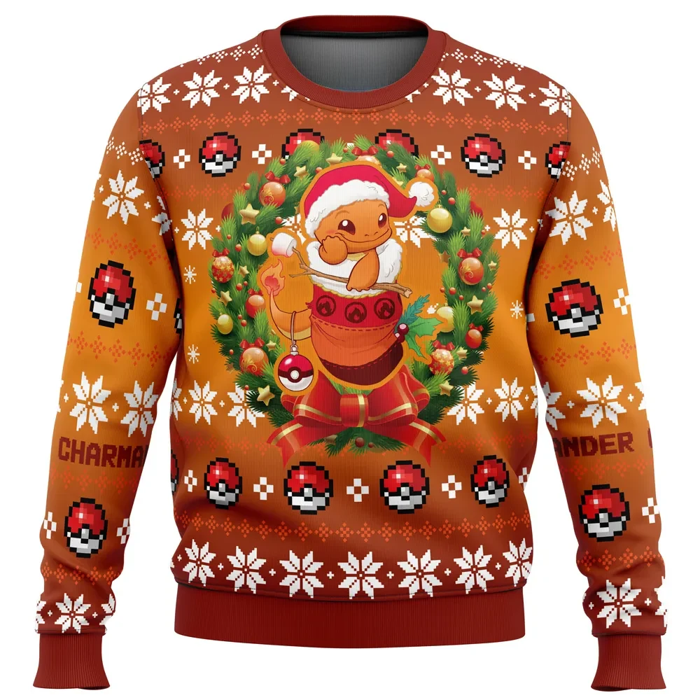 Christmas Charmander Pokemon Ugly Christmas Sweater, Charmander Santa Stocking Wreath Holiday Sweater, Poke Ball Gamer Xmas Gift, Unisex Top
