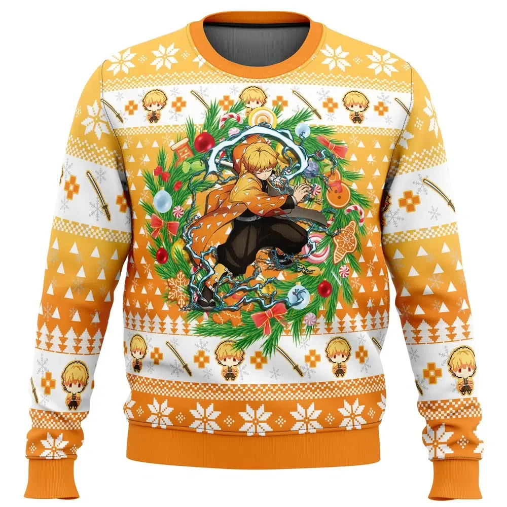 Christmas Zenitsu Agatsuma Demon Slayer Ugly Christmas Sweater, Kimetsu no Yaiba Anime Holiday Sweater, Unisex Xmas Jumper