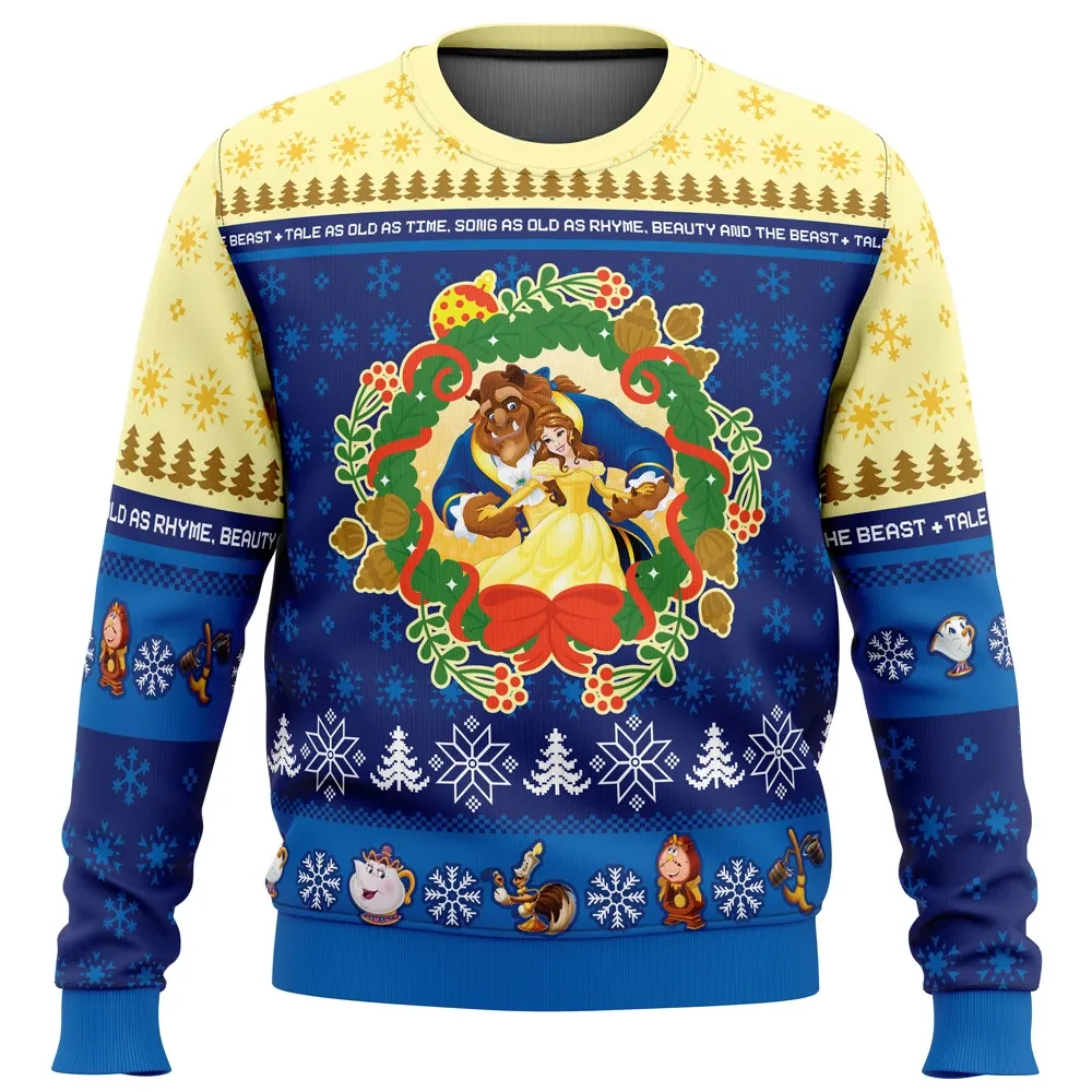 Christmas Beauty and the Beast Ugly Christmas Sweater, Belle and Beast Disney Holiday Sweater, Tale as Old as Time Enchanted Rose Xmas Gift