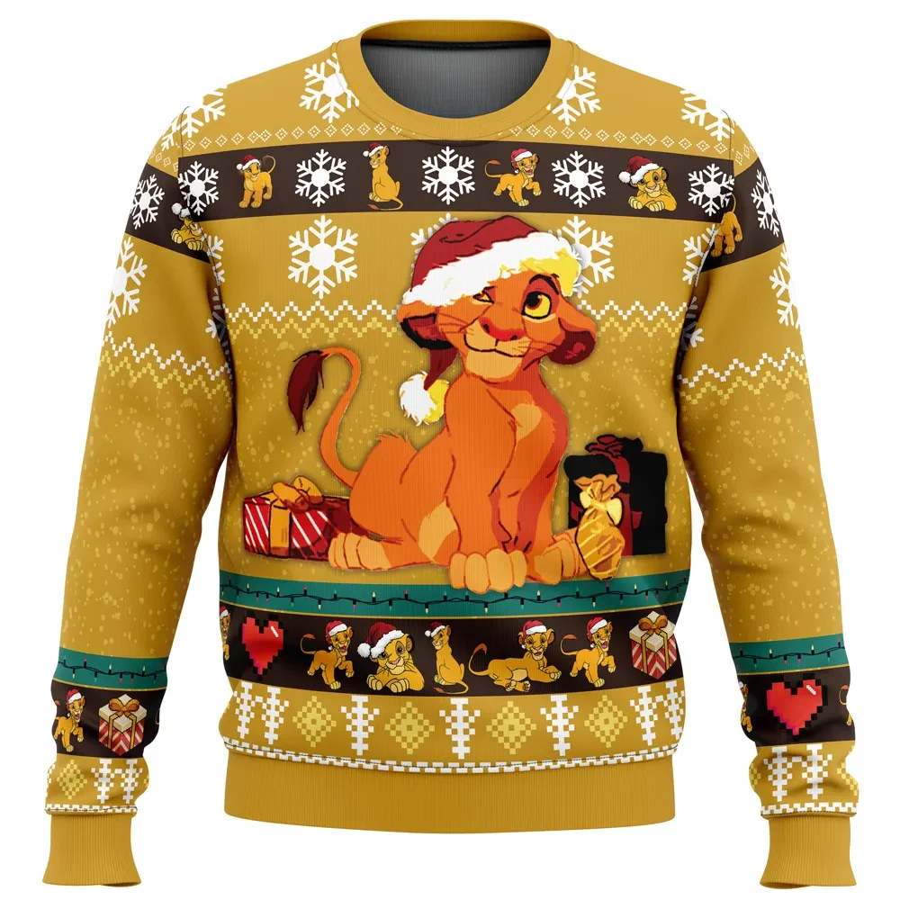 Young Simba The Lion King Ugly Christmas Sweater, Disney Lion King Santa Hat Cub Holiday Sweater, Movie Xmas Gift for Families