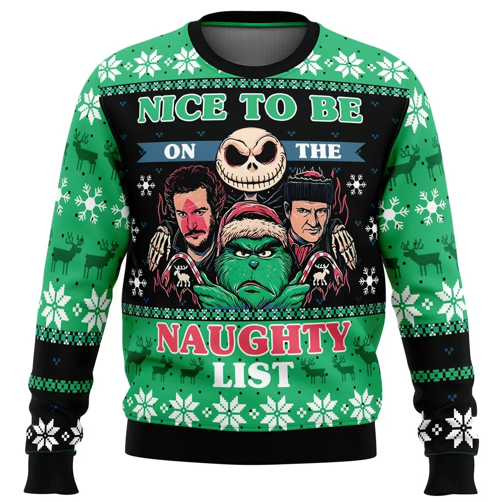 Nice to Be on the Naughty List Ugly Christmas Sweater, Grinch Home Alone Holiday Sweater, Jack Skellington Wet Bandits Pullover, Movie Xmas Gift