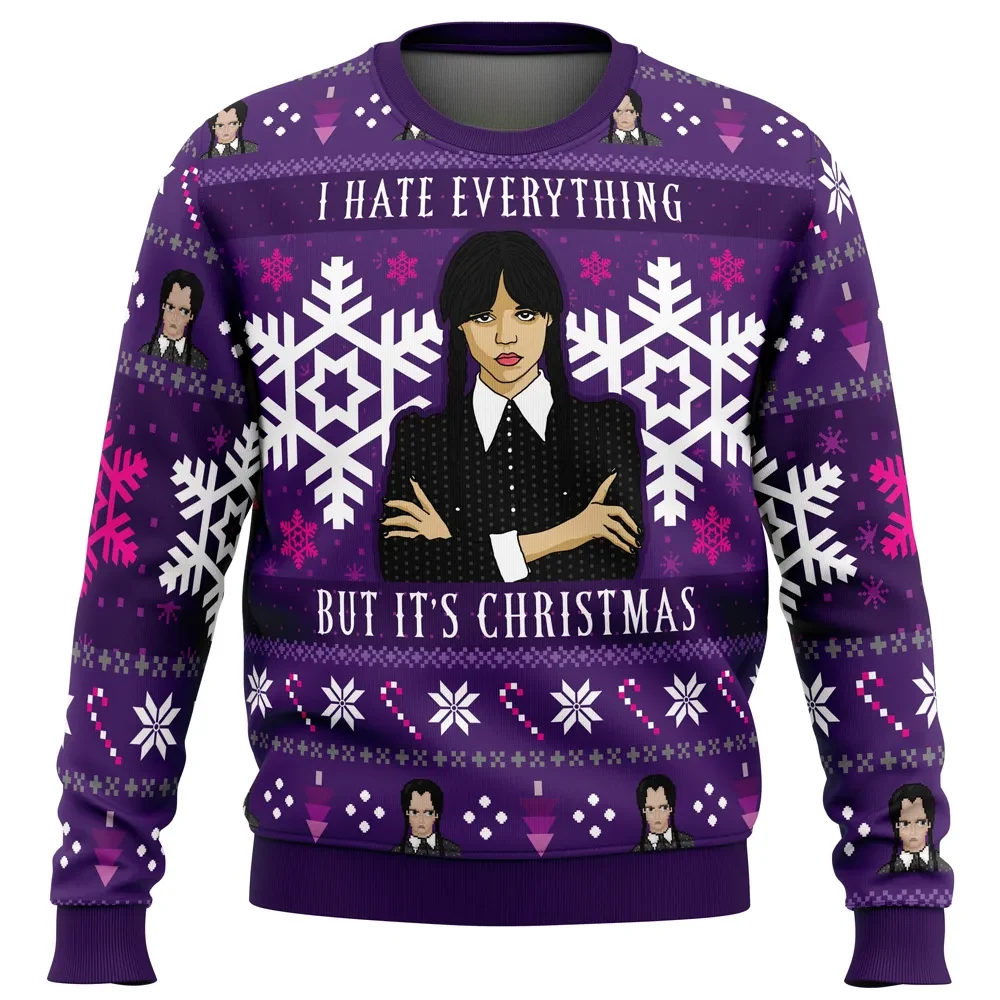 I Hate Everything But It's Christmas Wednesday Addams Ugly Christmas Sweater, Addams Family Holiday Sweater, Unisex Xmas Jumper
