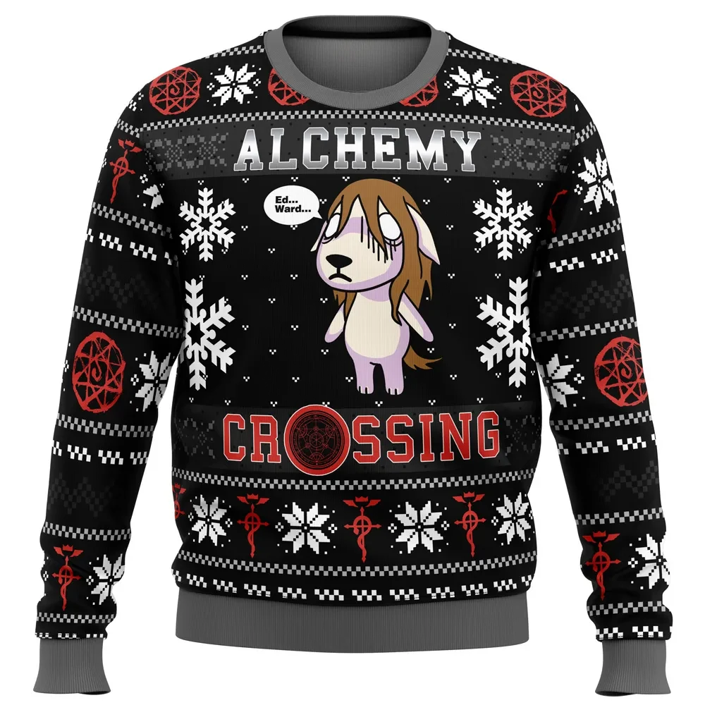 Alchemy Crossing Fullmetal Alchemist Ugly Christmas Sweater, Nina Chimera Ed Ward Holiday Sweater, Dark Humor Anime Xmas Gift for FMA Fans
