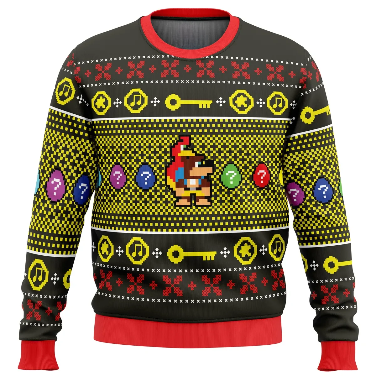 Christmas Banjo-Kazooie Ugly Christmas Sweater, Retro Pixel Bear and Bird Gamer Holiday Sweatshirt, Unisex Xmas Gift for Gamers and N64 Fans