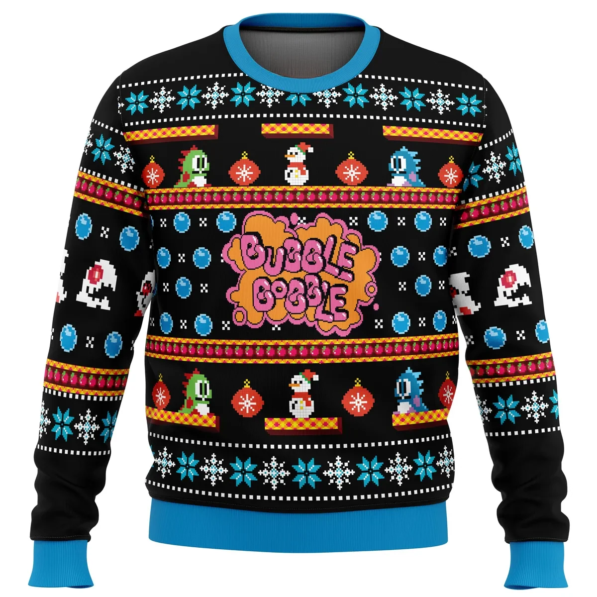 Christmas Bubble Bobble Ugly Christmas Sweater, Bub and Bob Pixel Dragons Holiday Sweater, Retro Arcade Gamer Xmas Gift for 80s Fans