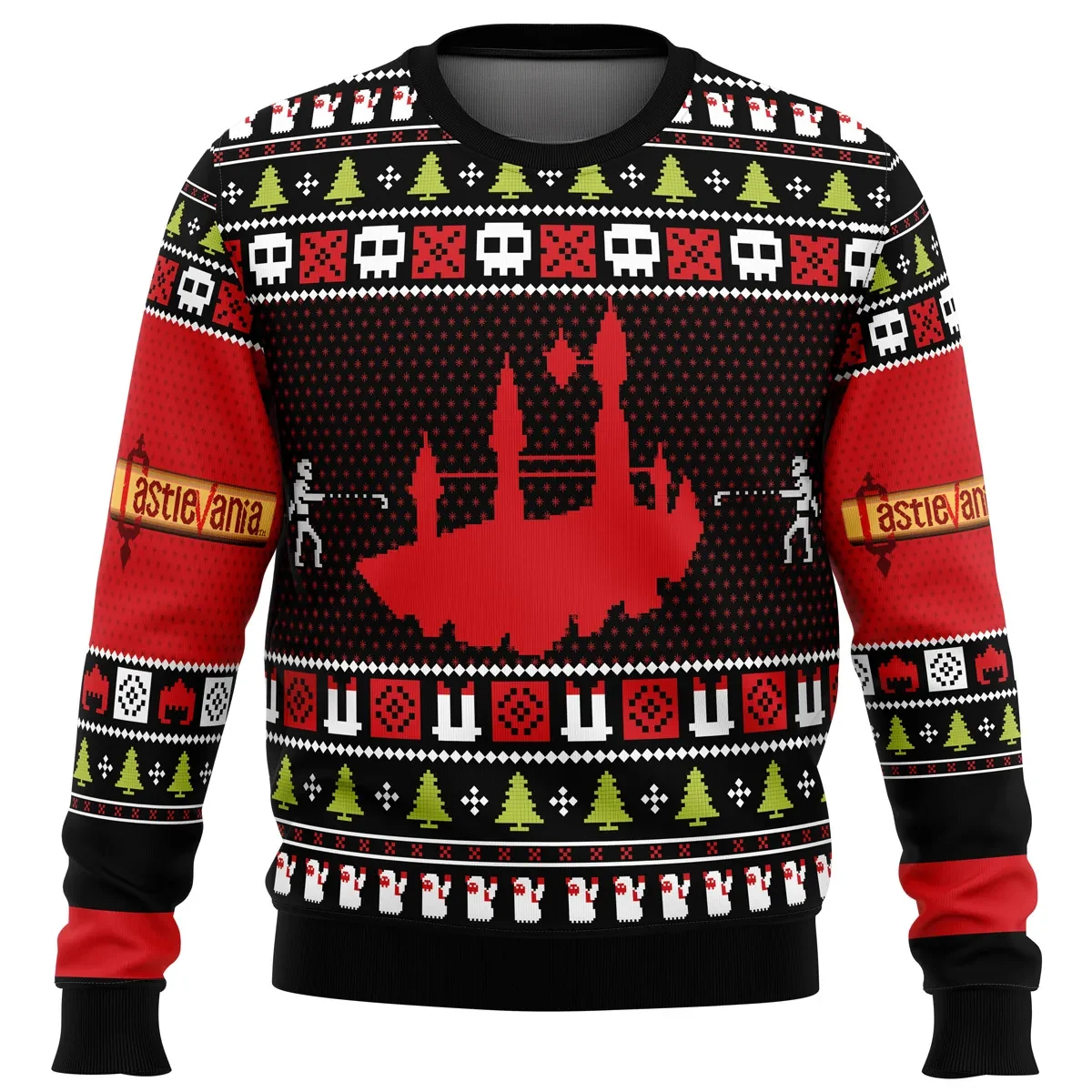 Christmas Castlevania Ugly Christmas Sweater, Dracula's Castle and Vampire Hunters Gamer Holiday Sweater, Retro Video Game Xmas Gift