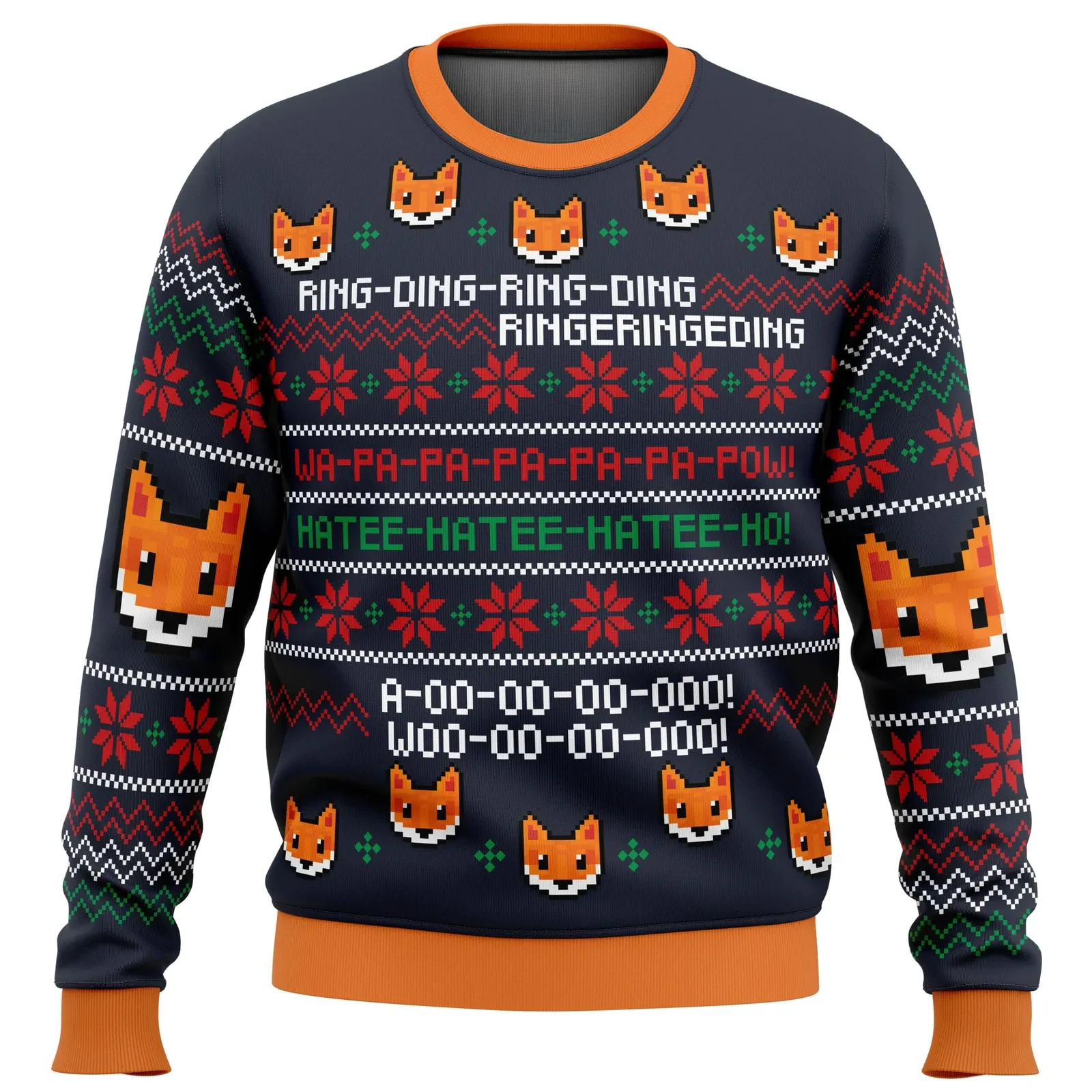 What Does the Fox Say Ugly Christmas Sweater, Funny Ylvis Fox Song Holiday Sweater, Ring Ding Ding Lyrics Pullover, Meme Xmas Gift