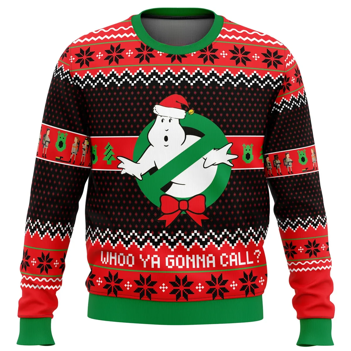Who You Gonna Call Ghostbusters Ugly Christmas Sweater, No-Ghost Logo Holiday Sweater, Santa Hat Spook Unisex Sweatshirt, 80s Movie Xmas Gift