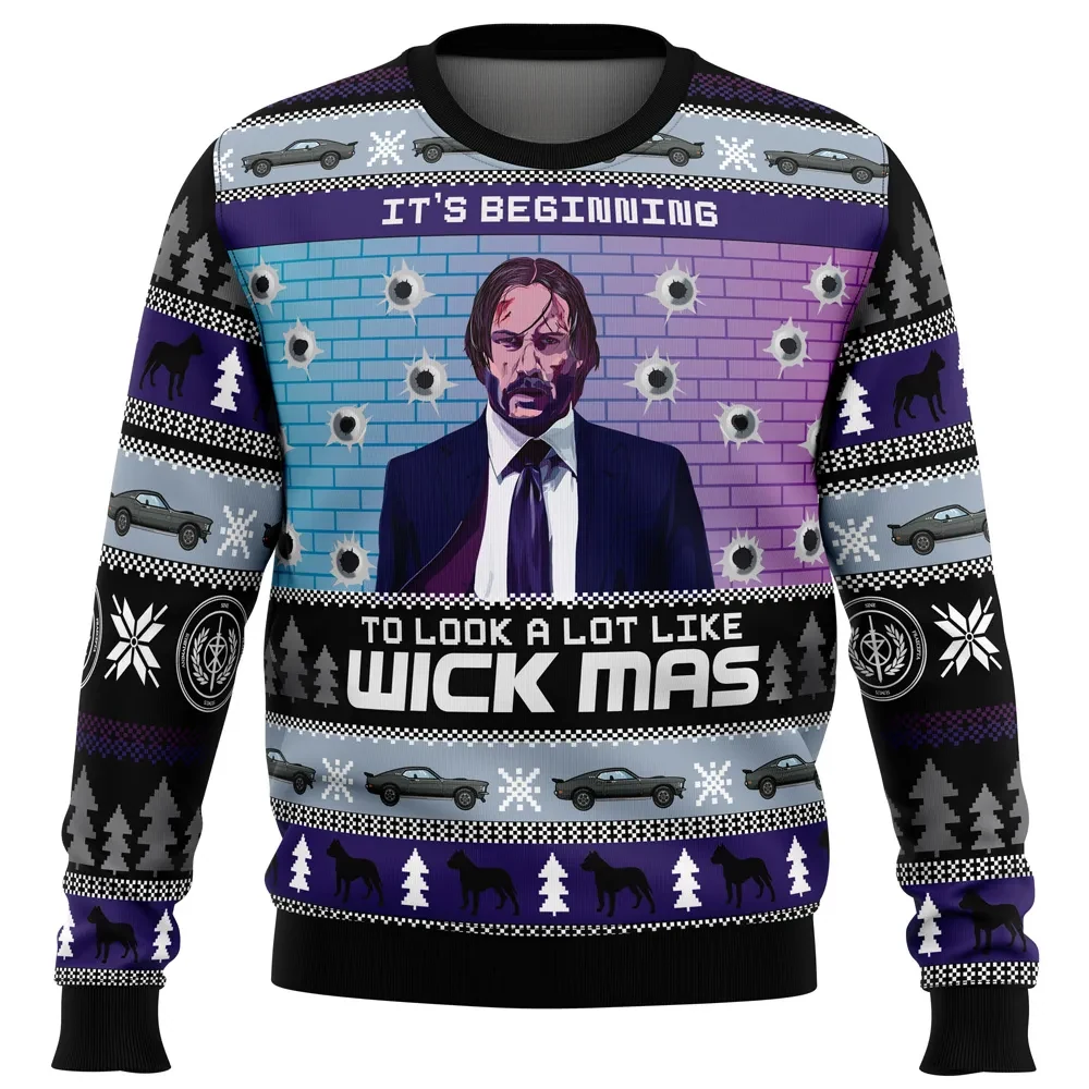 Wick-Mas John Wick Ugly Christmas Sweater, It's Beginning to Look a Lot Like Wick Mas Movie Holiday Sweater, Xmas Jumper