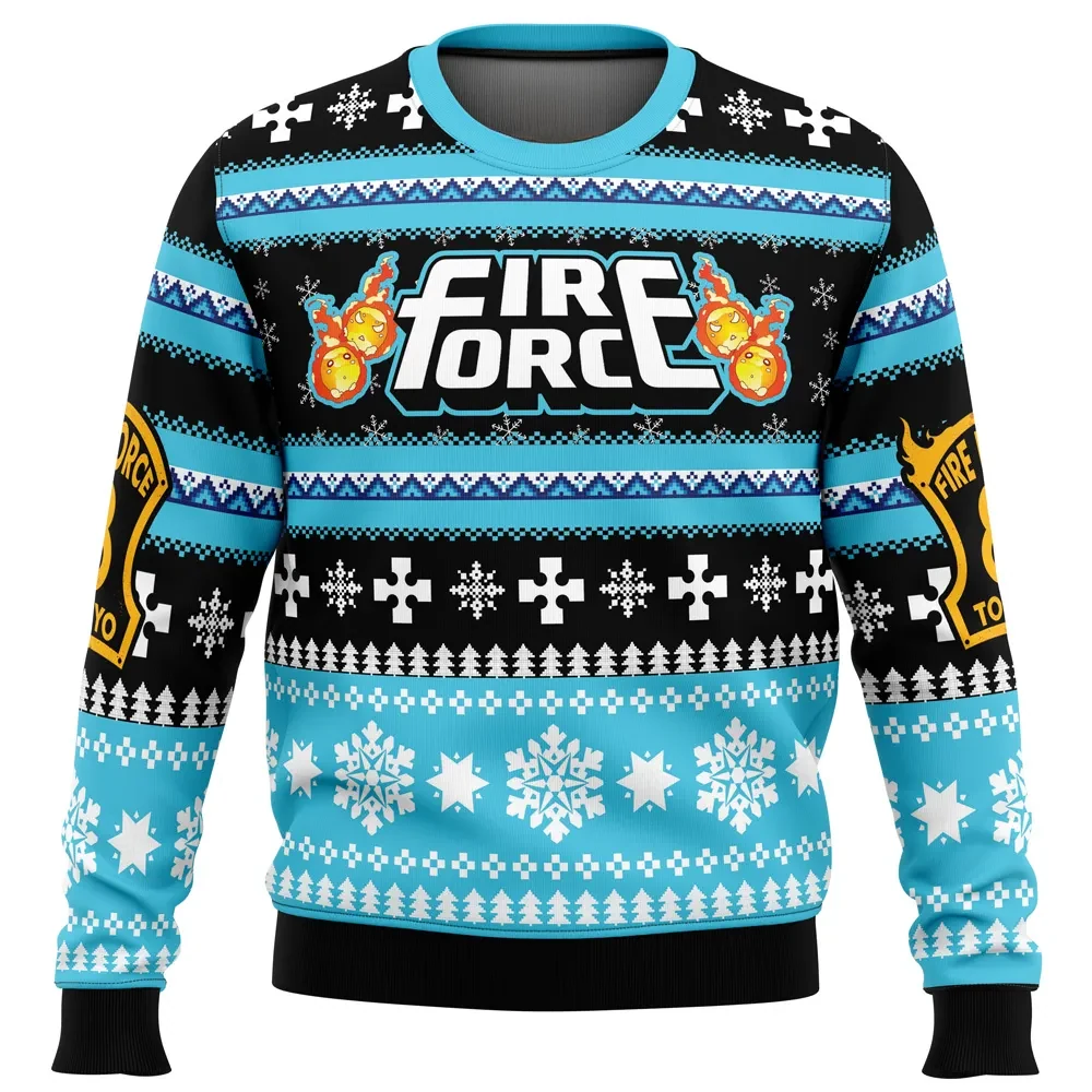 Christmas Flame Fire Force Ugly Christmas Sweater, Enen no Shouboutai Holiday Sweater, Anime Xmas Gift, Company 8 Tokyo Fan Unisex Pullover