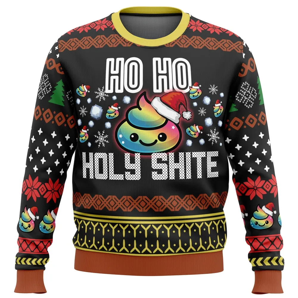 Ho Ho Holy Shite Poop Emoji Ugly Christmas Sweater, Santa's Shite List Funny Santa Holiday Sweater, Gag Xmas Party Gift for Adults