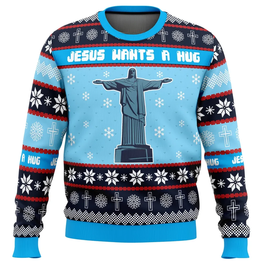 Jesus Wants a Hug Hellsing Ugly Christmas Sweater, Hellsing Holiday Sweater, Christ the Redeemer Funny Unisex Sweatshirt, Anime Xmas Gift