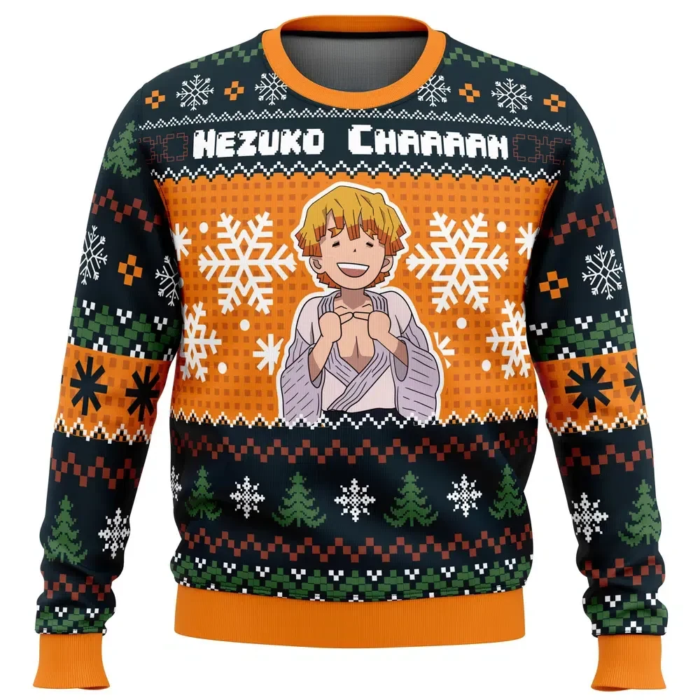 Nezuko Chaaaan Demon Slayer Ugly Christmas Sweater, Zenitsu Anime Holiday Sweater, Funny Kimetsu no Yaiba Xmas Gift for Anime Fans