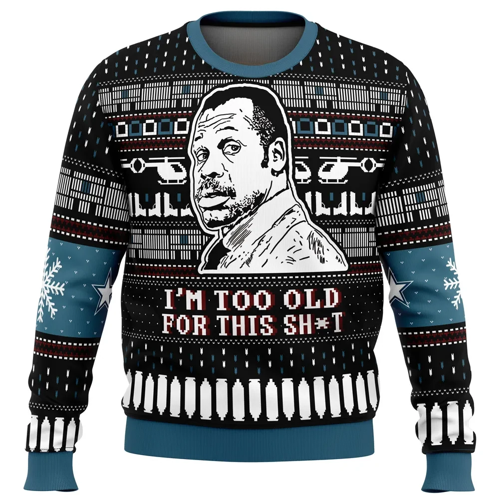 Lethal Weapon Danny Glover Roger Murtaugh Ugly Christmas Sweater, I'm Too Old For This Movie Quote Holiday Sweater, Xmas Jumper