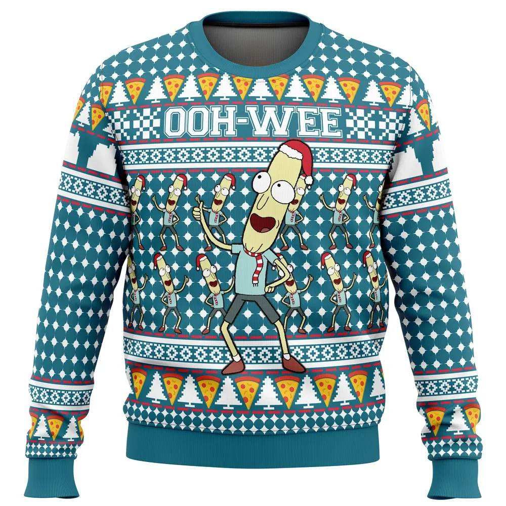 Mr. Poopybutthole Ooh Wee Ugly Christmas Sweater, Rick and Morty Santa Hat Holiday Sweater, Adult Cartoon Xmas Sweatshirt, Funny Gift for Fans