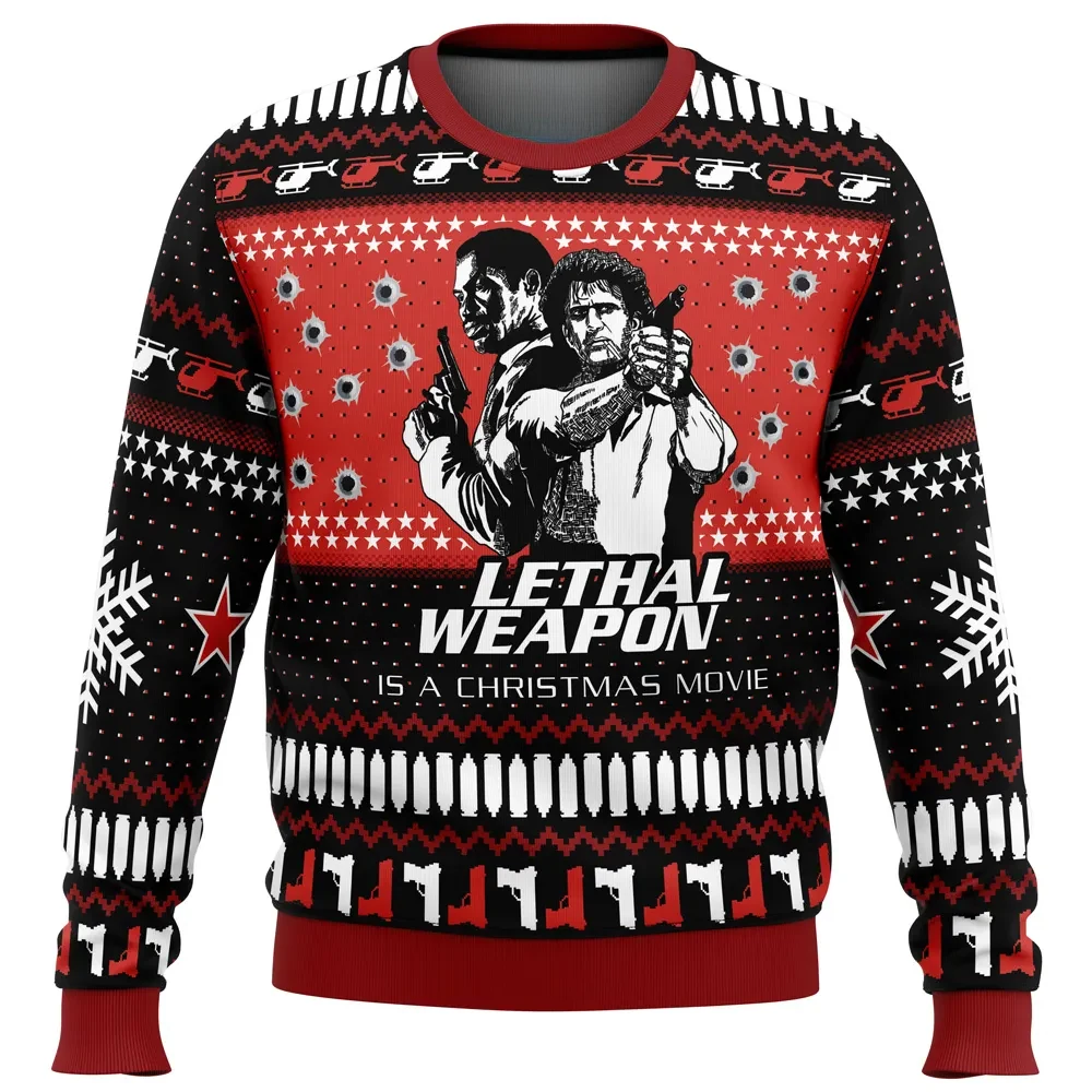 Lethal Weapon Is a Christmas Movie Ugly Christmas Sweater, Riggs and Murtaugh Movie Holiday Sweater, Unisex All Over Print Xmas Jumper