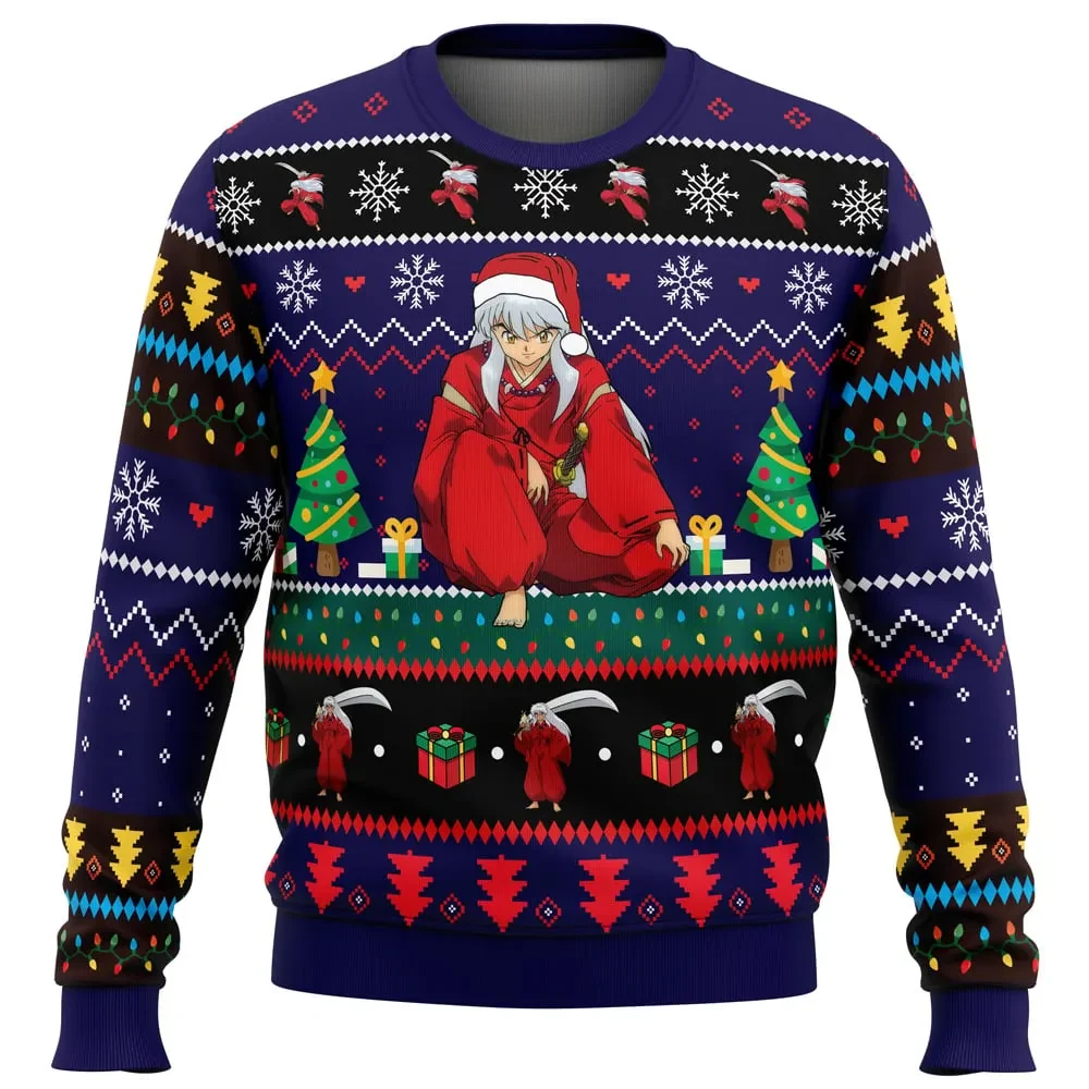 Inuyasha Ugly Christmas Sweater, Inuyasha Santa Hat Holiday Sweater, Anime Xmas Gift, Half Demon Fan Unisex All Over Print Crewneck Pullover