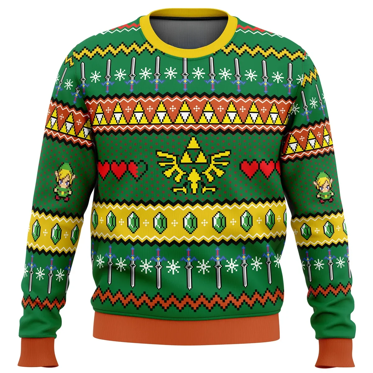 Zelda Ugly Christmas Sweater, The Legend of Zelda Triforce Holiday Sweater, Hylian Crest with Hearts and Rupees, Gamer Xmas Gift