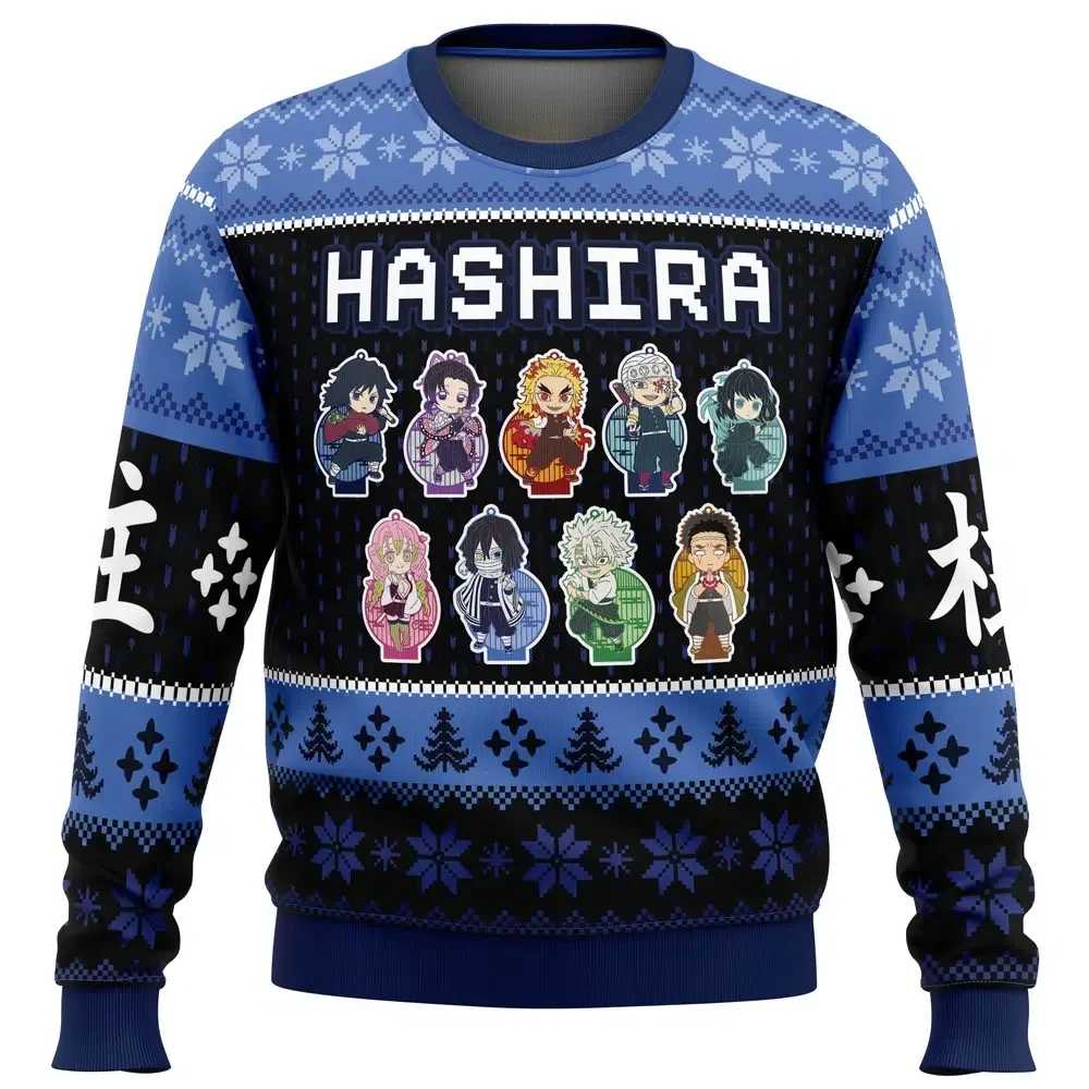 Chibi Hashira Demon Slayer Ugly Christmas Sweater, Kimetsu no Yaiba Nine Pillars Holiday Sweater, Unisex All Over Print Anime Xmas Gift