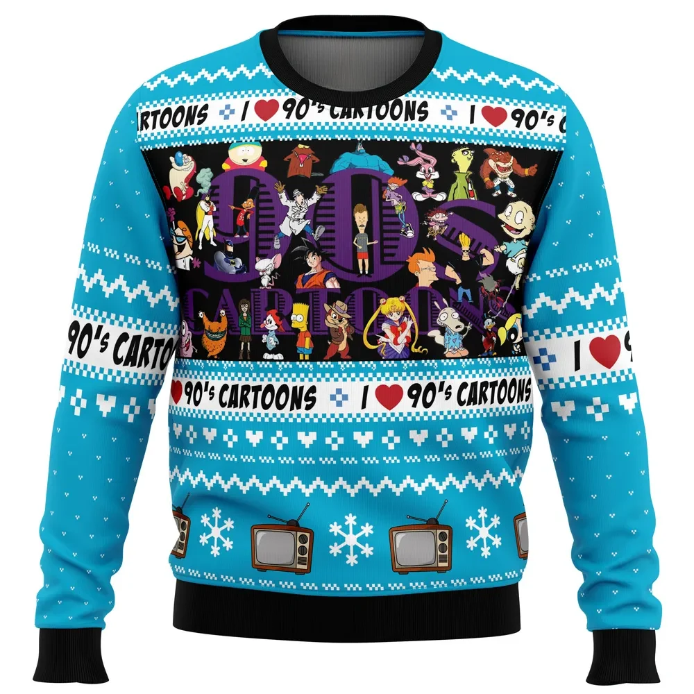 I Love the 90s Cartoons Ugly Christmas Sweater, Retro 90s Cartoon Holiday Sweater, Saturday Morning Unisex Sweatshirt, Nostalgia Xmas Gift