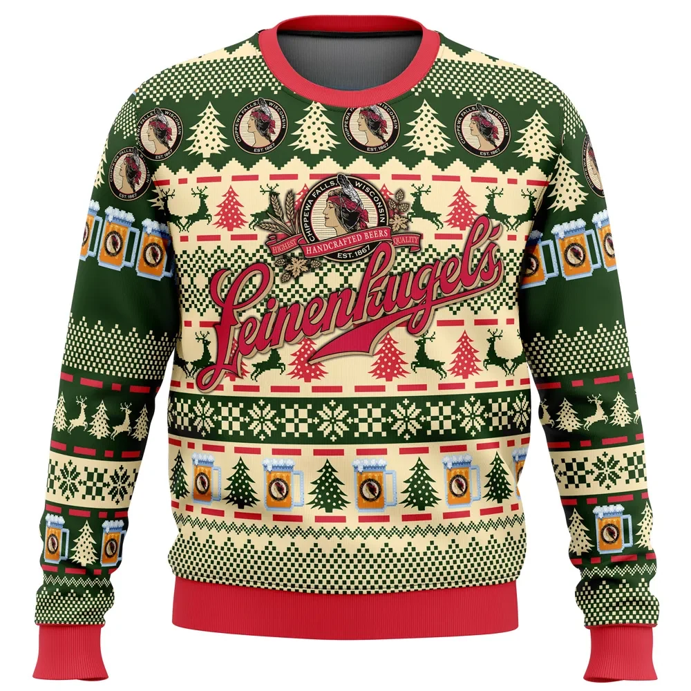 Leinenkugel's Beer Ugly Christmas Sweater, Funny Beer Lover Holiday Sweater, Unisex Brewery Xmas Party Gift with Reindeer and Mugs