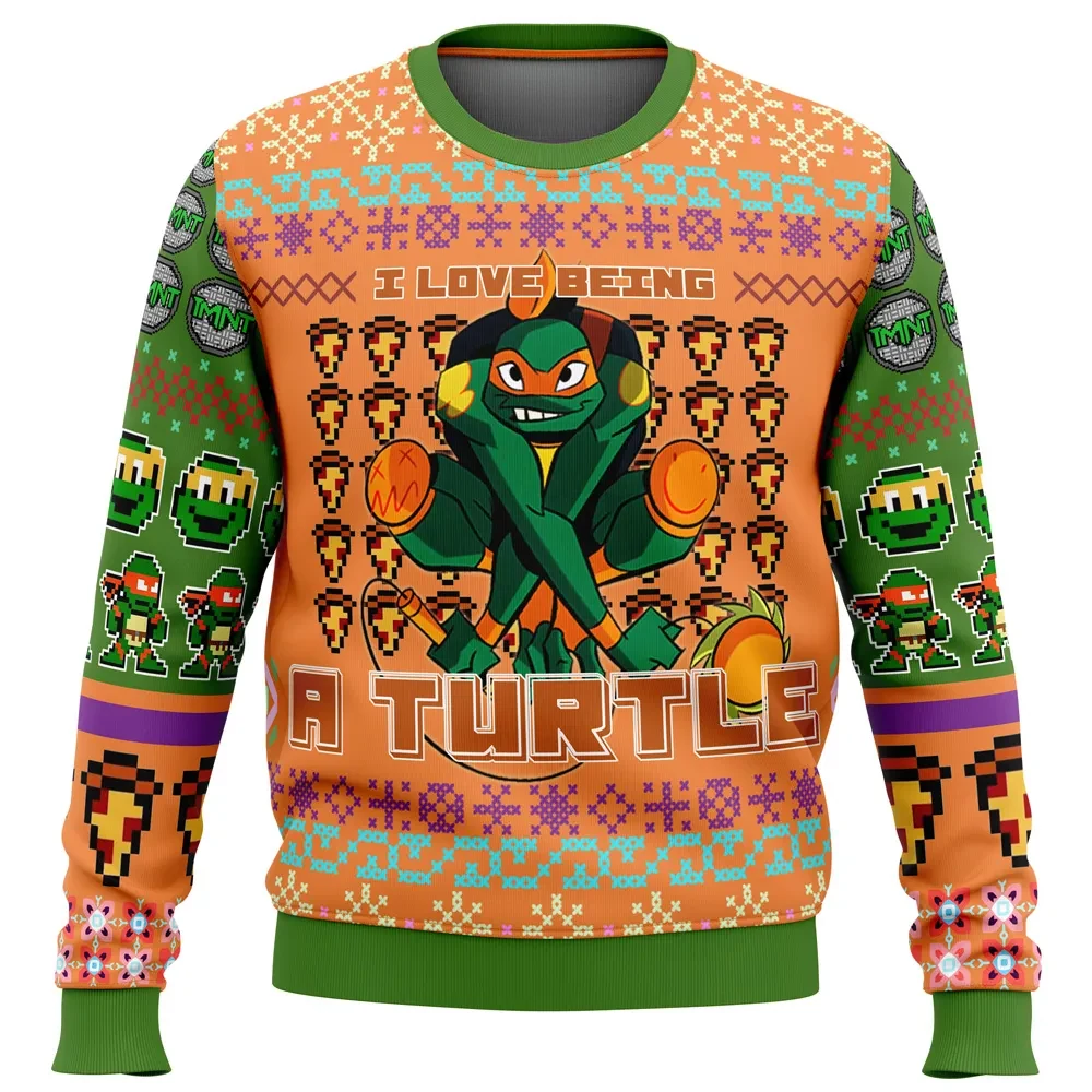 Michelangelo Rise of the Teenage Mutant Ninja Turtles Ugly Christmas Sweater, TMNT Cartoon Holiday Sweater, Unisex Xmas Jumper