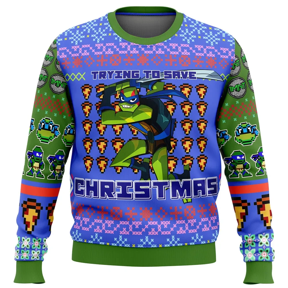 Leonardo Rise of the Teenage Mutant Ninja Turtles Ugly Christmas Sweater, TMNT Cartoon Holiday Sweater, Unisex All Over Print Xmas Sweater