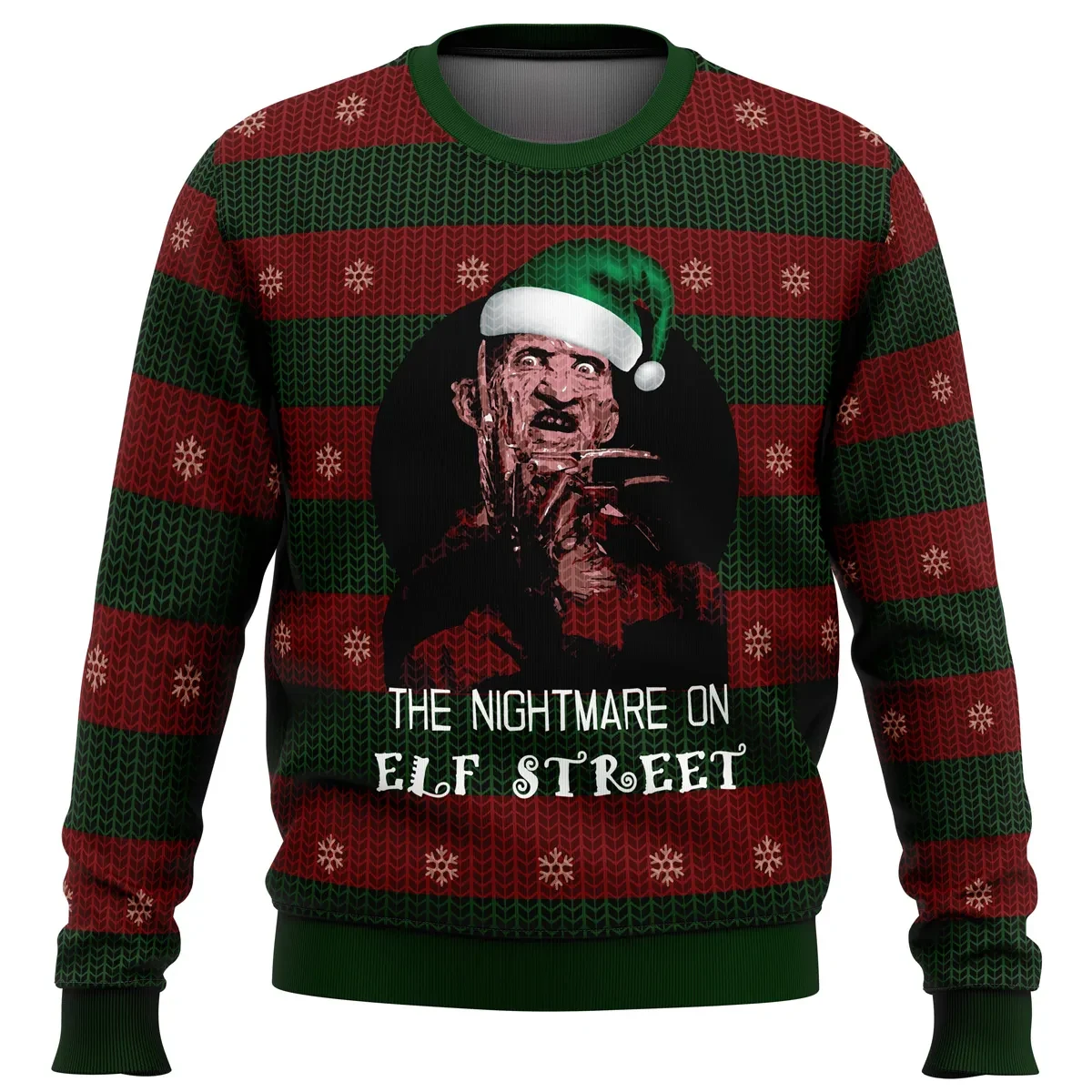 The Nightmare on Elf Street Freddy Krueger Ugly Christmas Sweater, Horror Movie Holiday Sweater, Unisex All Over Print Xmas Jumper