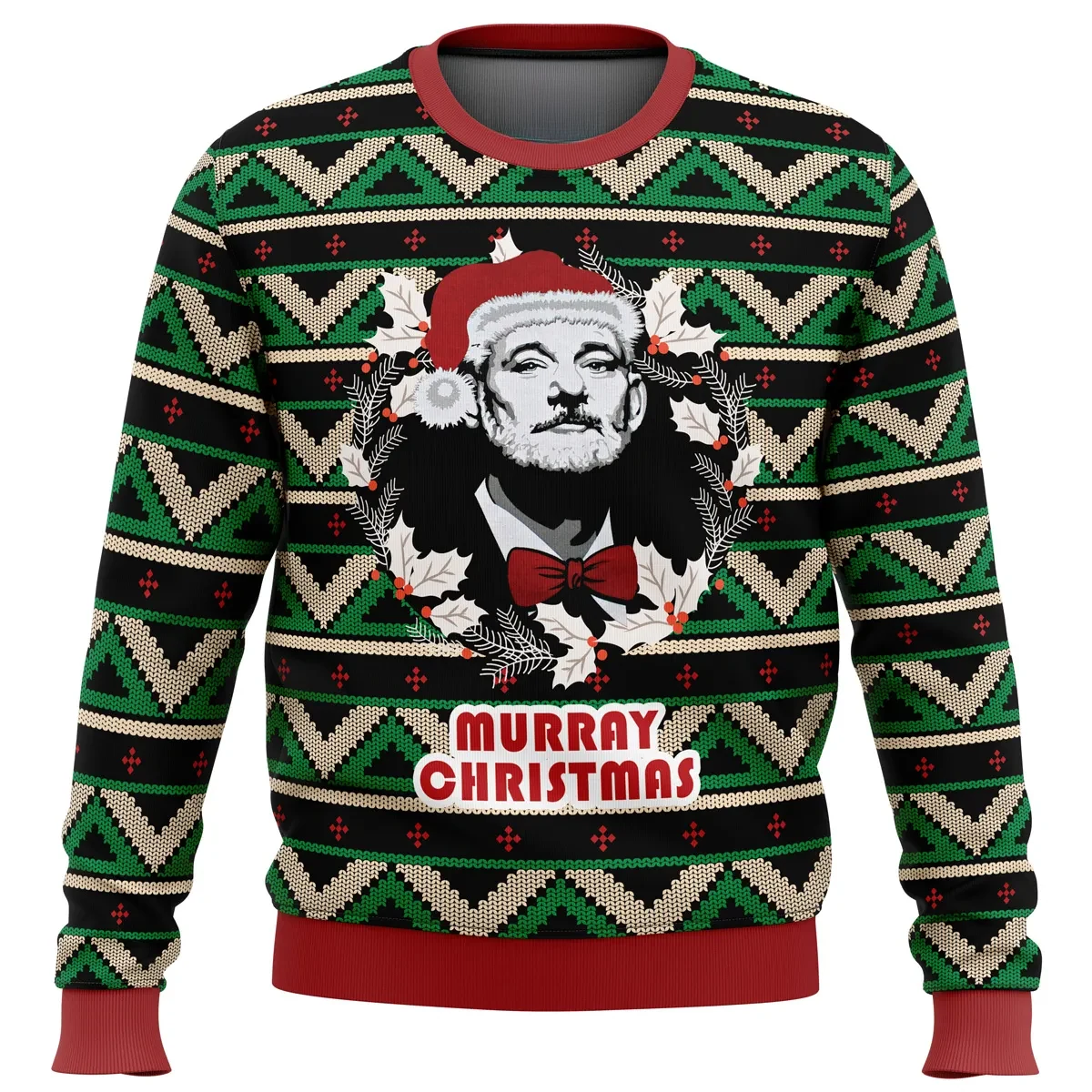 A Very Murray Christmas Bill Murray Ugly Christmas Sweater, Santa Hat Portrait Funny Movie Holiday Sweater, Comedy Fan Xmas Party Gift