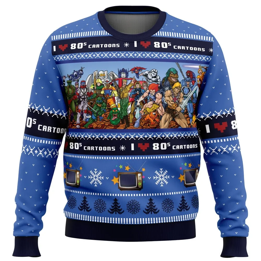 I Love the 80s Cartoons Ugly Christmas Sweater, Retro He-Man ThunderCats Transformers Holiday Sweater, Nostalgic Xmas Gift for Gen X Fans
