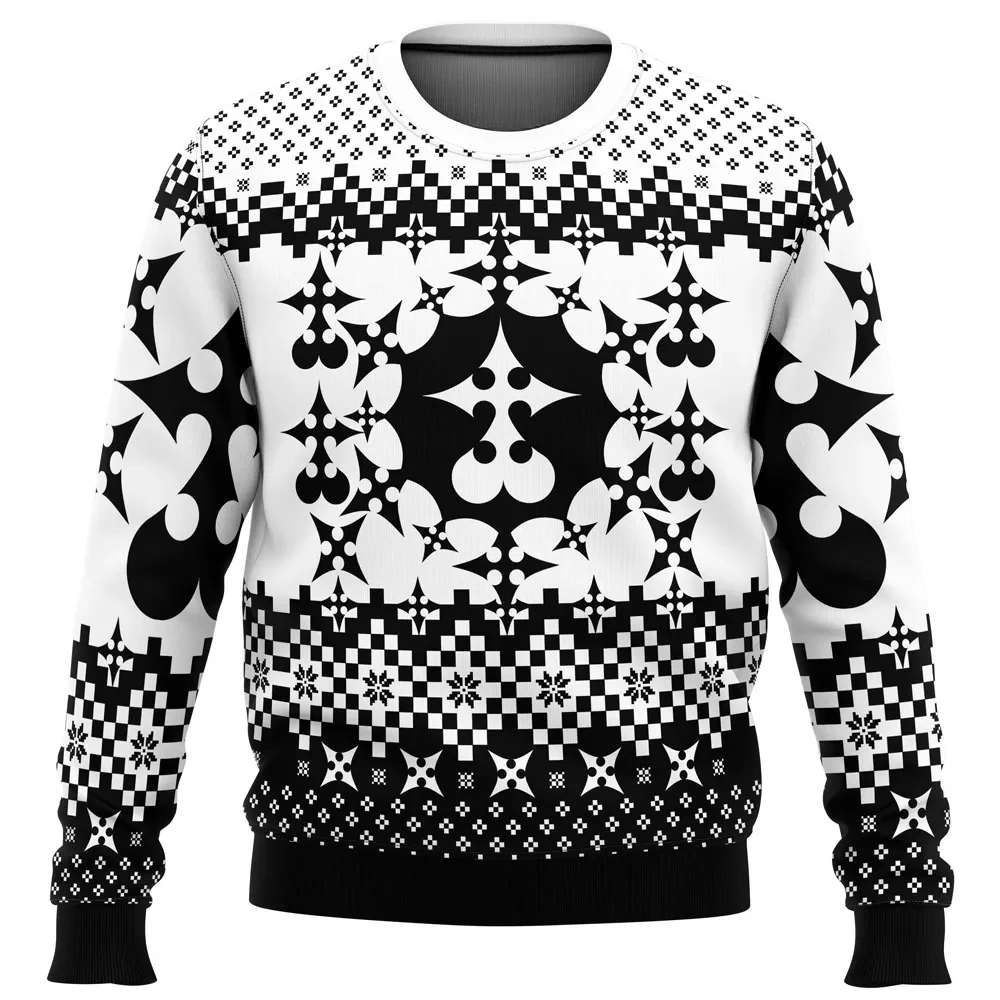 Xemnas Kingdom Hearts Ugly Christmas Sweater, Nobody Symbol Holiday Sweater, Black and White Organization XIII Pullover, Gamer Xmas Gift