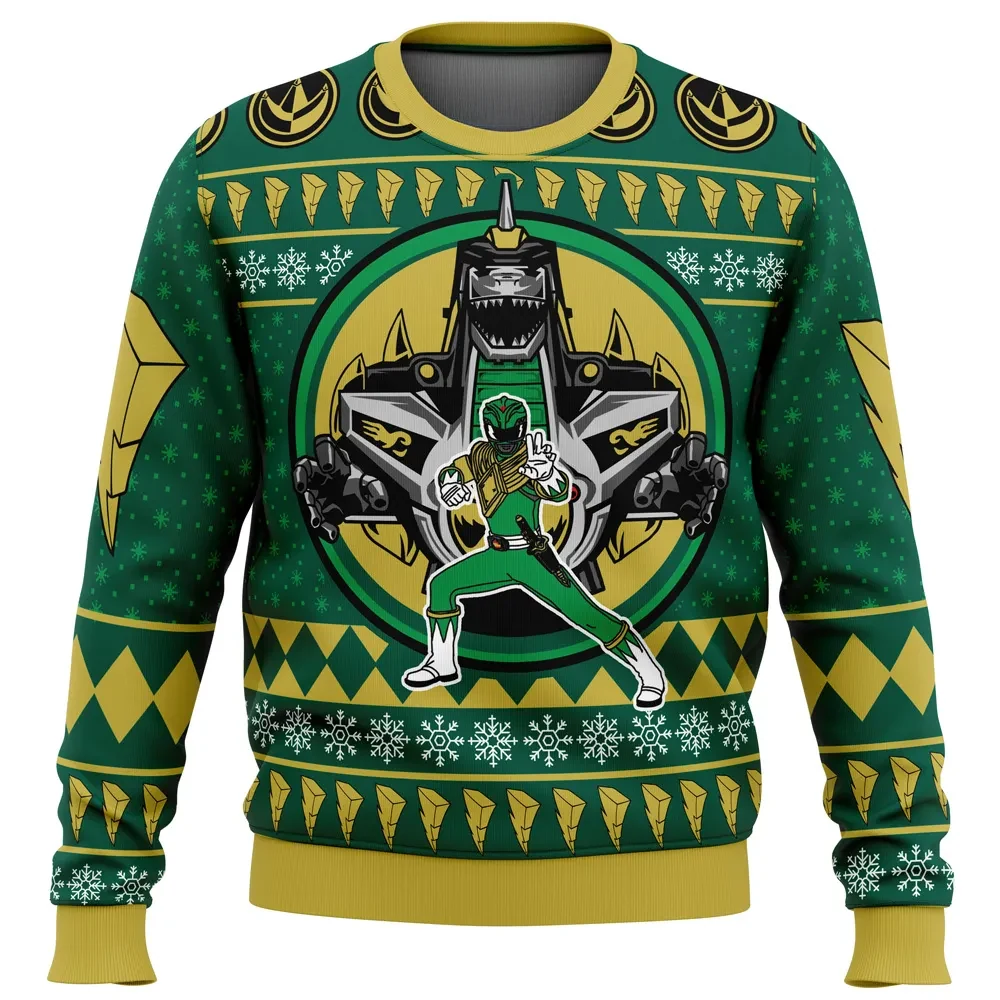 Dragonzord Green Ranger Power Rangers Ugly Christmas Sweater, Mighty Morphin Power Coin Holiday Sweater, Unisex Xmas Sweatshirt, Retro TV Gift