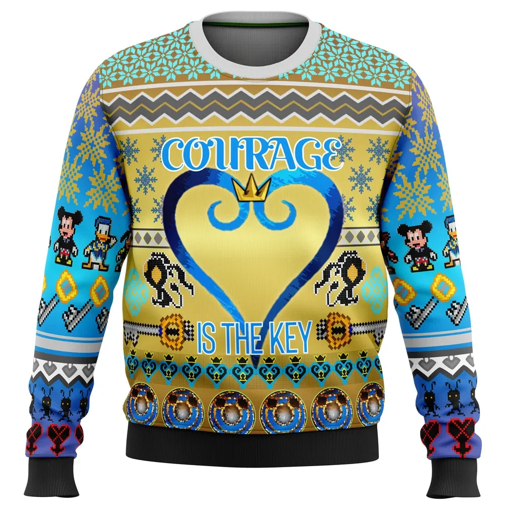 Kingdom Hearts Courage Is The Key Ugly Christmas Sweater, Kingdom Hearts Holiday Sweater, Pixel Mickey Donald Goofy, Gamer Xmas Gift for RPG Fans