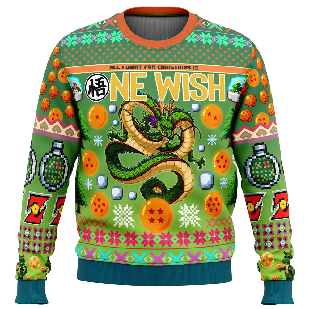 All I Want for Christmas Is One Wish Shenron Dragon Ball Z Ugly Christmas Sweater, DBZ Anime Holiday Sweater, All Over Print Xmas Sweater