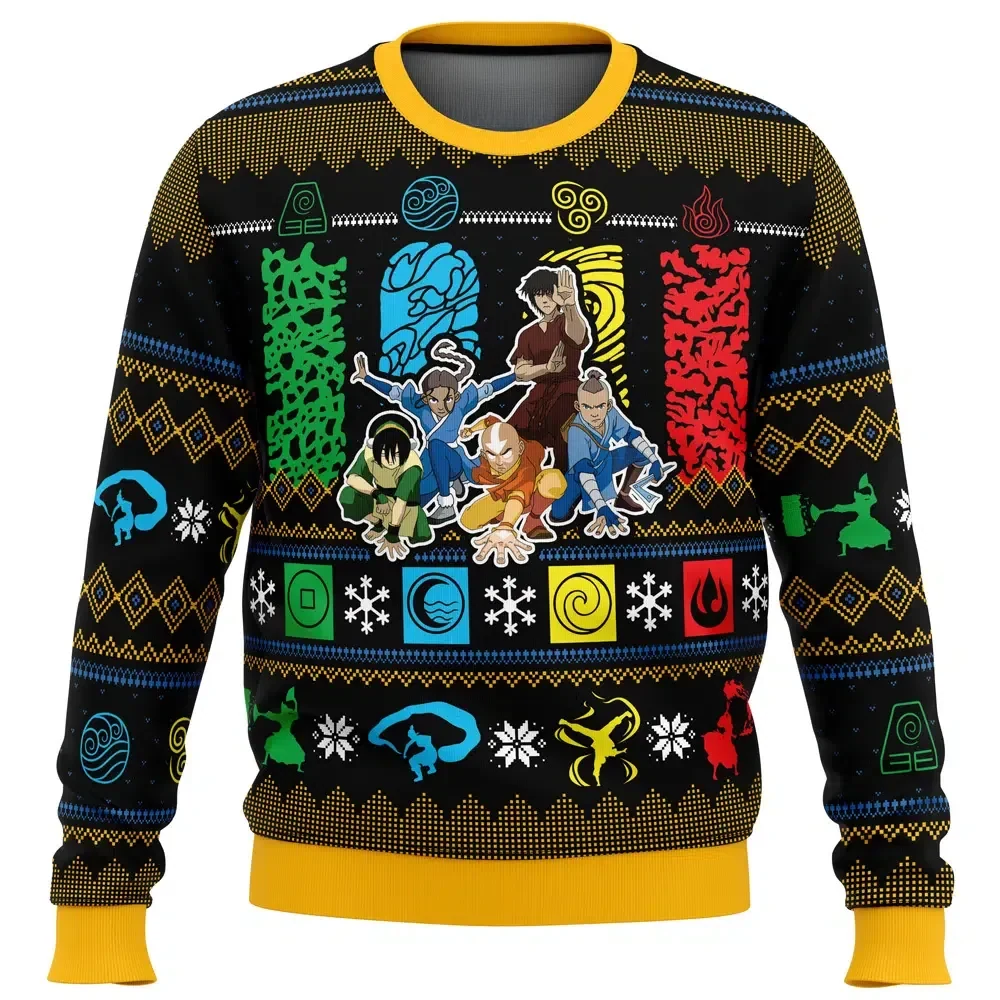 Christmas Avatar The Last Airbender Ugly Christmas Sweater, Aang Katara Sokka Toph Zuko Team Avatar Holiday Sweater, Four Nations Anime Xmas Gift