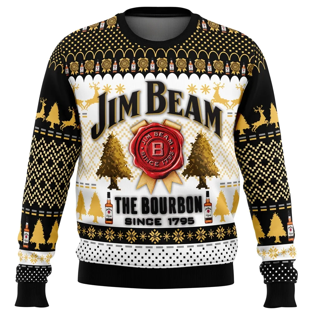 Jim Beam The Bourbon Ugly Christmas Sweater, Whiskey Lover Holiday Sweatshirt Since 1795, Funny Drinking Xmas Party Gift for Him