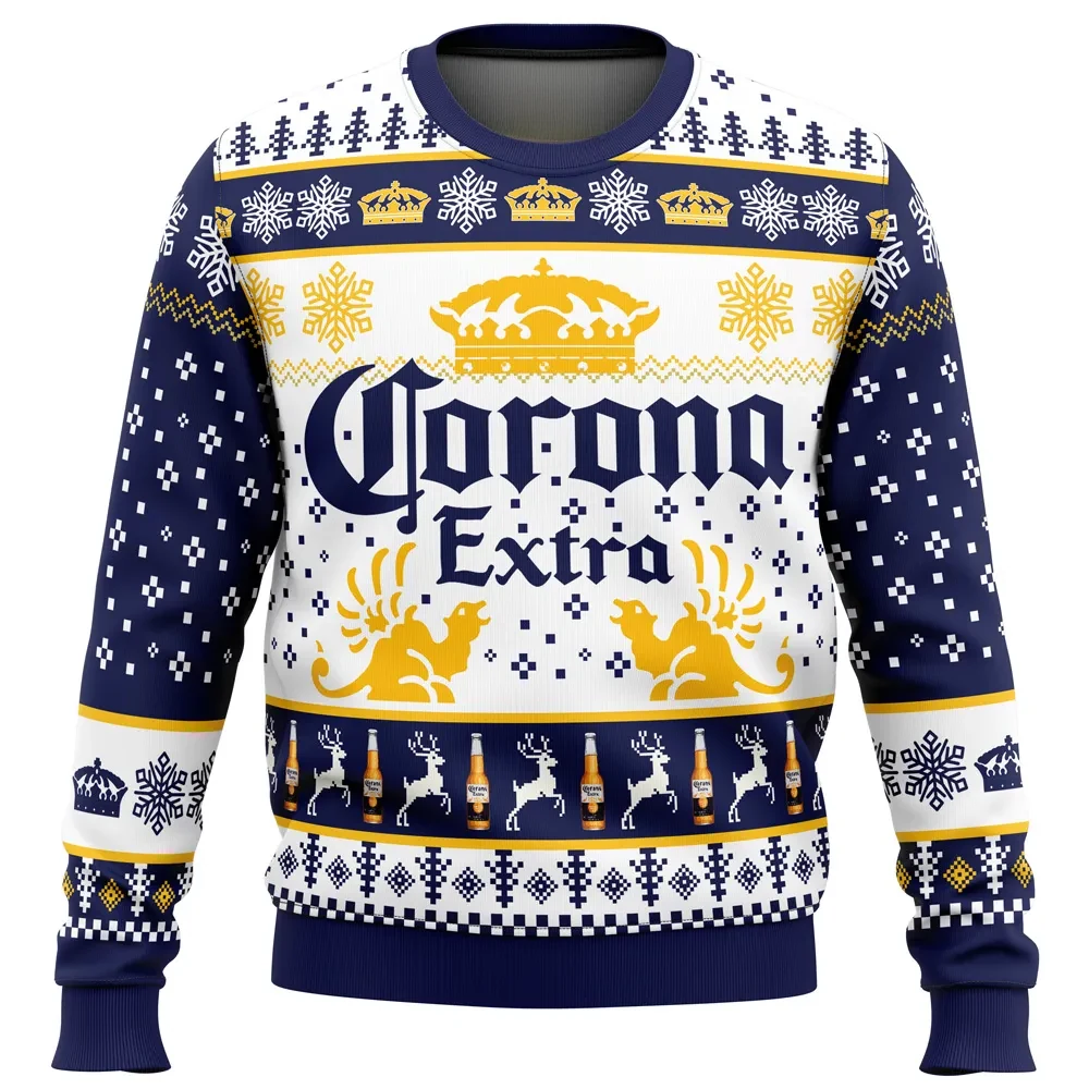 Corona Extra Ugly Christmas Sweater, Beer Lover Holiday Sweatshirt with Crown Logo, Funny Drinking Xmas Party Gift for Men and Women