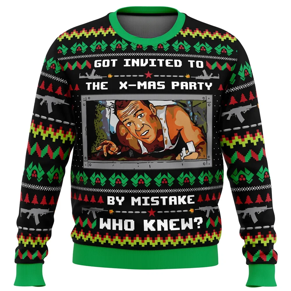 Got Invited to a Christmas Party John McClane Die Hard Ugly Christmas Sweater, Action Movie Holiday Sweater, Unisex All Over Print Xmas Sweater