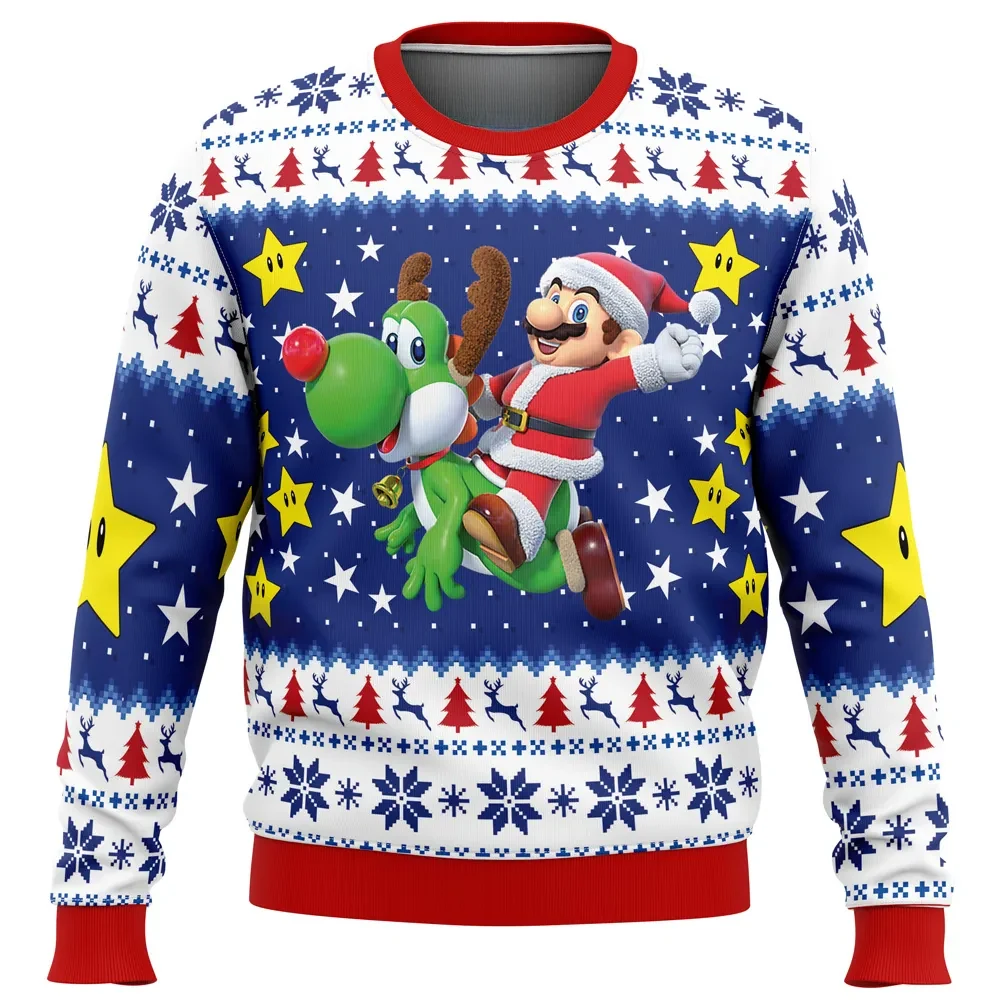 Christmas Odyssey Mario Bros. Ugly Christmas Sweater, Super Mario and Yoshi Holiday Sweater, Santa Mario Nintendo Gamer Xmas Gift, Unisex