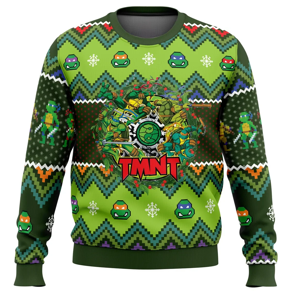 Teenage Mutant Ninja Turtles Ugly Christmas Sweater, TMNT Leonardo Raphael Donatello Michelangelo Holiday Sweater, Retro Cartoon Xmas Gift