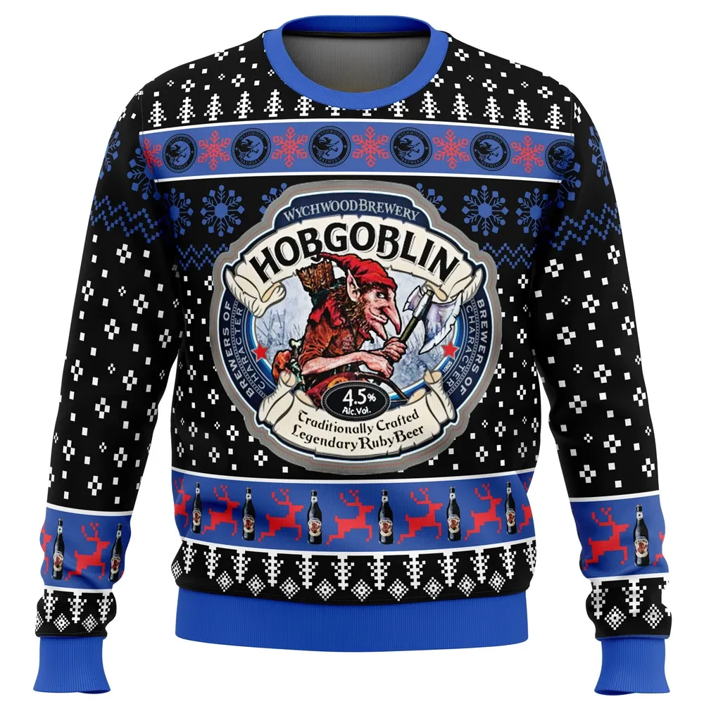 Wychwood Brewery Hobgoblin Ugly Christmas Sweater, Ruby Beer Label Holiday Sweater, Funny Drinking Xmas Gift for Beer Lover Fans