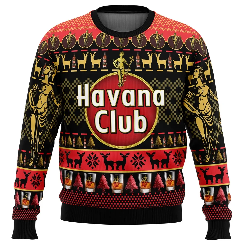 Havana Club Ugly Christmas Sweater, Cuban Rum Logo Holiday Sweater, Funny Drinking Xmas Gift for Rum Lovers, Unisex Party Sweatshirt